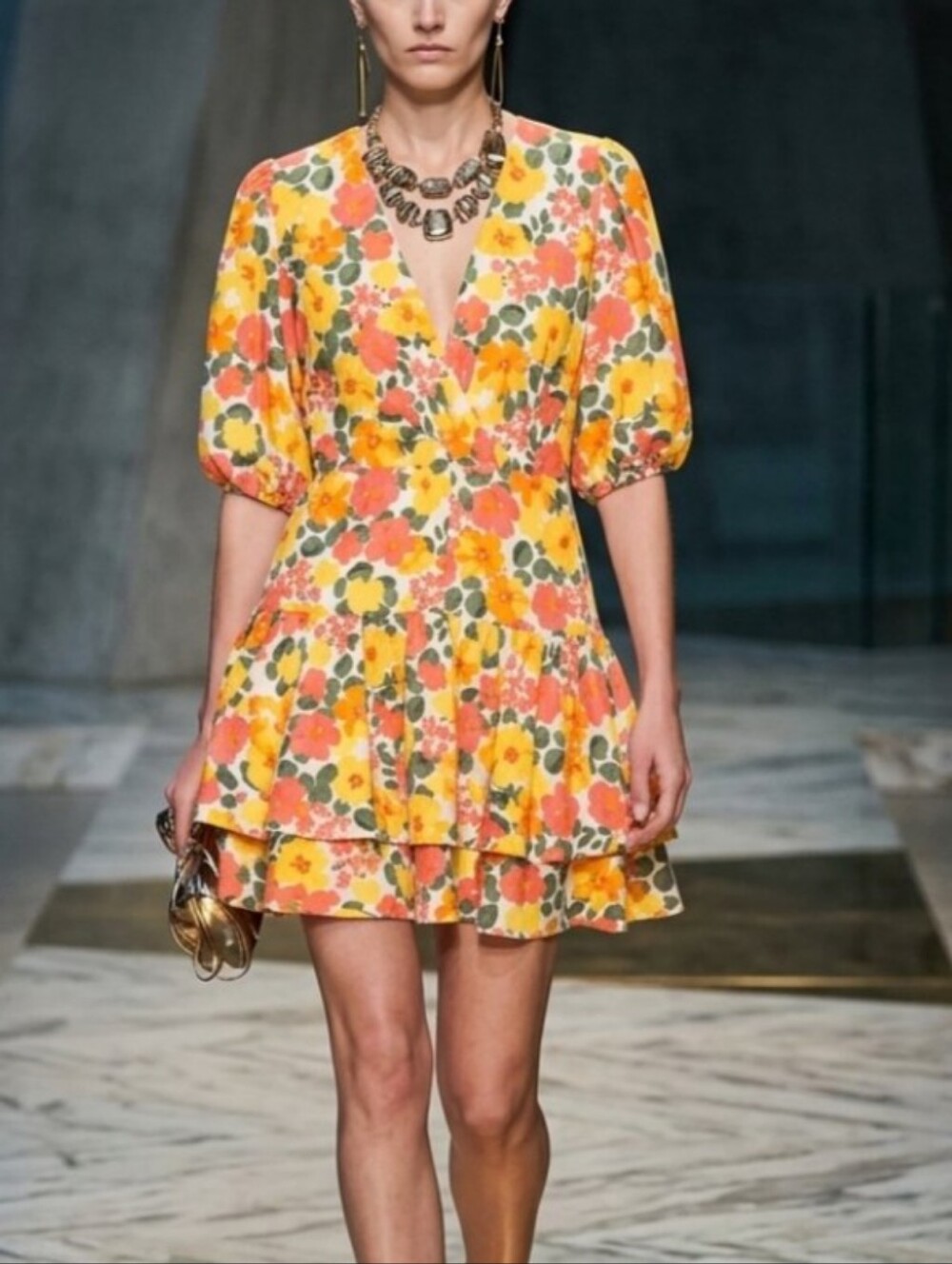 Sugar+Lips Floral V-Neck Tiered Mini Dress
